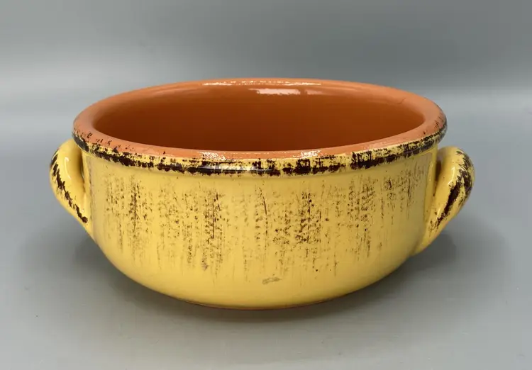 LAST CHANCE: Vintage Yellow / Orange Terracotta Bowl with Handles Made in Italy 5"