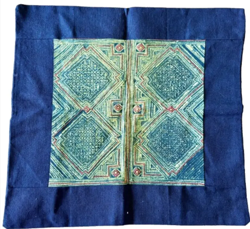 Handmade Mola Tribal Square Embroidery Pillow Case 17”x 17”