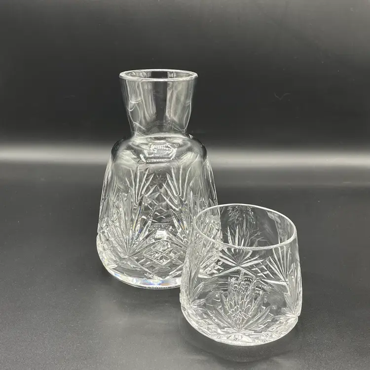 Crystal Tumble Up Set Fan Pattern Bedside Carafe Glass