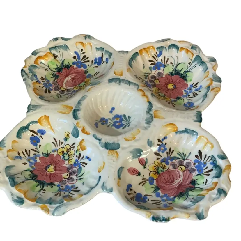 1 Exquisite Limited Edition Vintage Hand Painted Italian Pink Floral On White Porcelain Divided Serving Platter Signed Marked Made In Italy G I I #5 Of 140