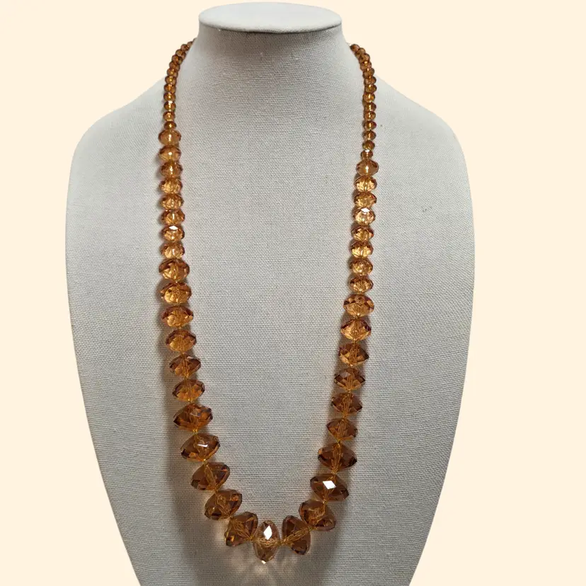 Vtg Joan Rivers Amber Peach Faceted Graduated Lucite Bead Necklace