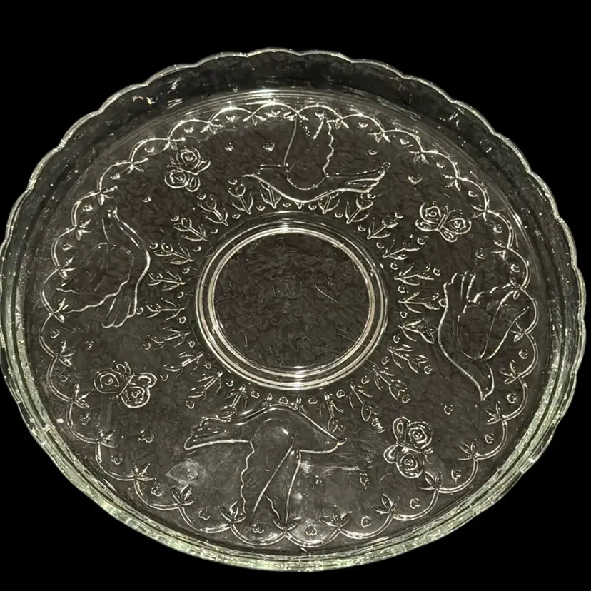 Mikasa Crystal Bird & Butterfly Scalloped Serving Plate