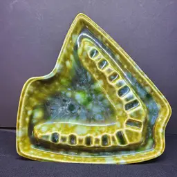 MCM Mt Clemens Pottery Footed Ashtray Avocado Green & Blue Glaze