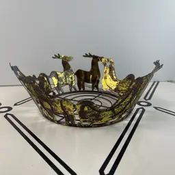 Metal Candle Holder Reindeer Sled Rustic Log Cabin Christmas Decor Large Candle