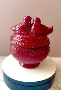 Gorgeous! Vintage Ruby Red Depression Glass Lovebirds Candy/Trinket Dish, Scarce Find!
