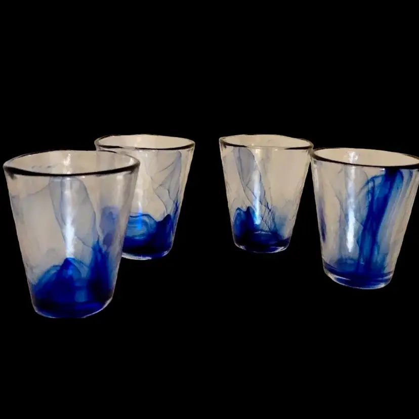 Bormioli Rocco Cobalt Blue Clear Low Ball Tumbler Bar Glasses