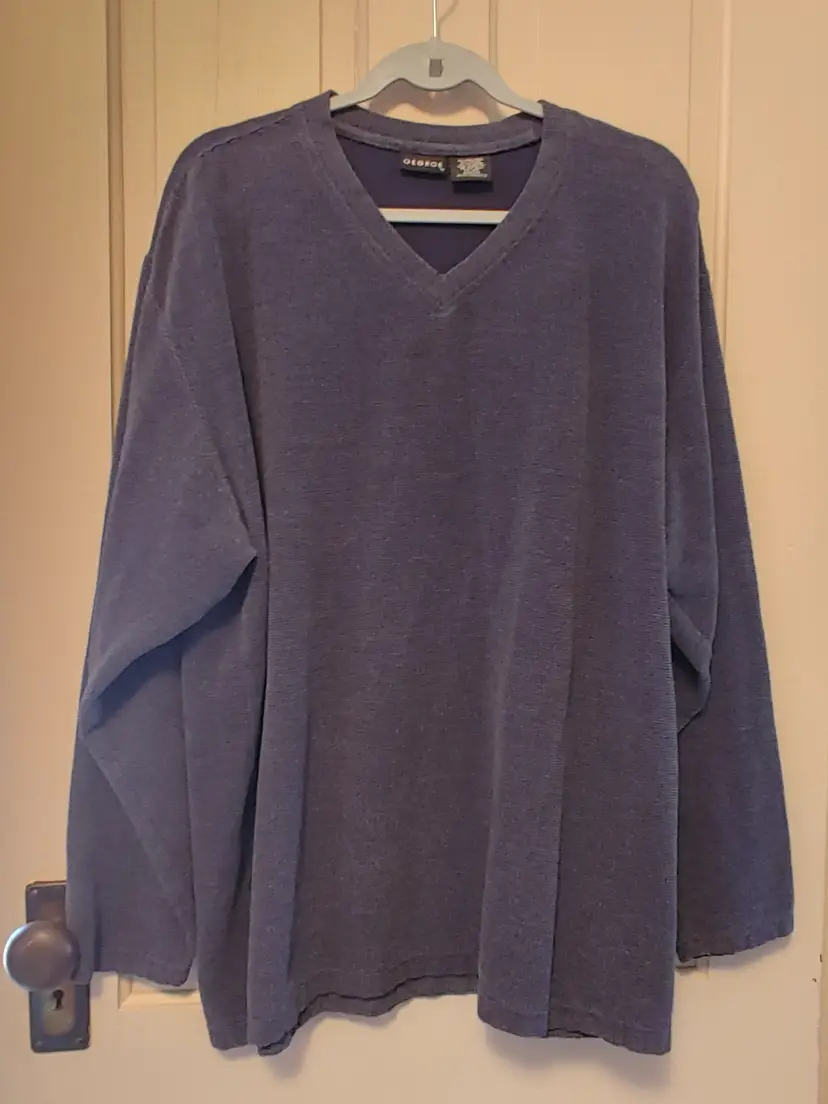 Men's Top- Brand: George. Size XL, 46/48. Blue navy v-neck shirt. 90% cotton, 10% polyester. No callouts.