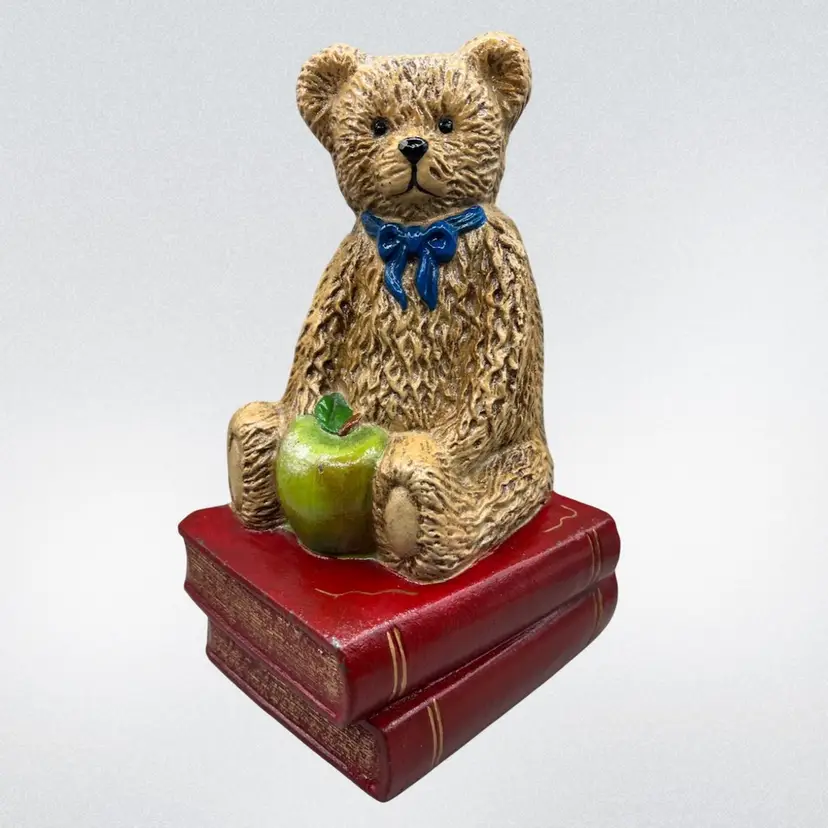 Vintage Cast Iron Teddy Bear On Books Doorstop 9.25”