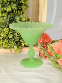 **I GLOW** Vintage Jadeite Hobnail Glass Compote Glows Purple Under UV