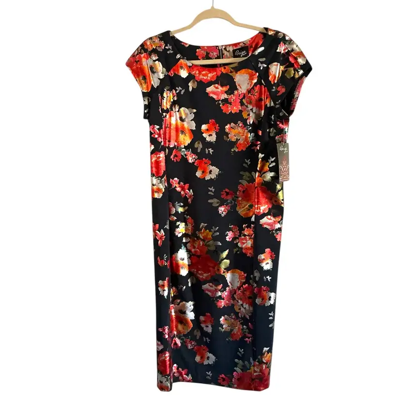 NWT Beige By ECI Women’s Orange Flower Floral Foil Dinner Cocktail Dress Size 10