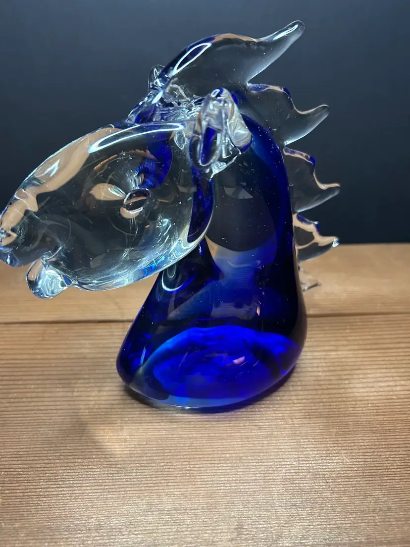 Cobalt Blue And Clear Horse Head 
6 3/4 X 7 X 3 Chip On Mane