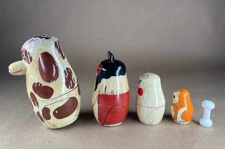 Hand Painted Wooden Nesting Dogs with Bone