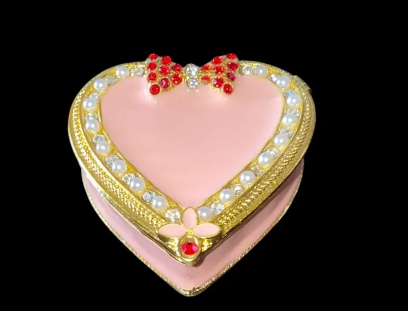 #12-New Old Stock Metal Bejeweled Trinket Box As Pictured