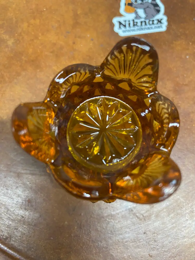 Amber Hobnail Footed Toothpick Holder