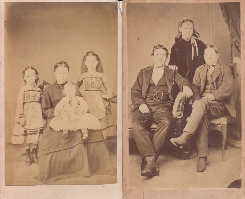 #02 lot of 2 very old cdv photos-families-2.5x4 inch-look!