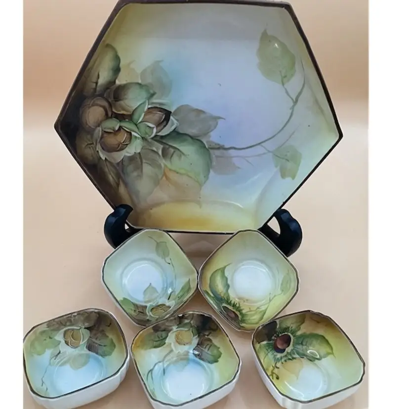 Vintage Nippon Footed Nut Bowl Set - 6 pieces