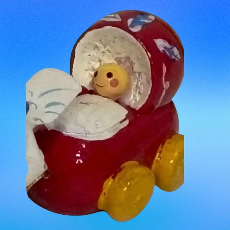 #1 of 6 Vintage Handcrafted, Hand painted Miniature Wood Folk Art Christmas Ornament