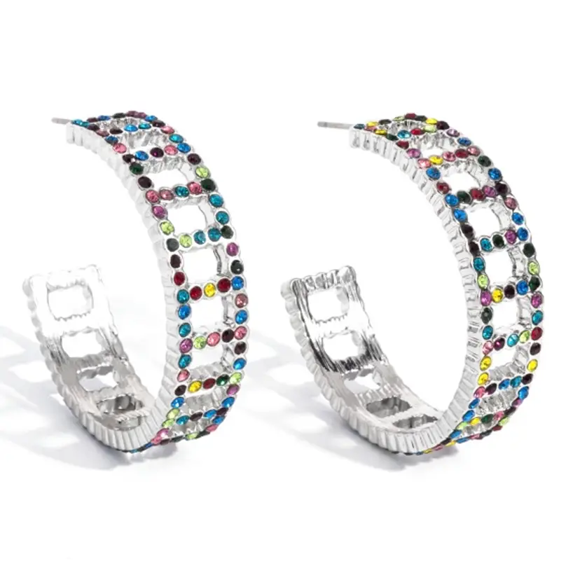 Rainbow Gemstone Hoop Earrings
