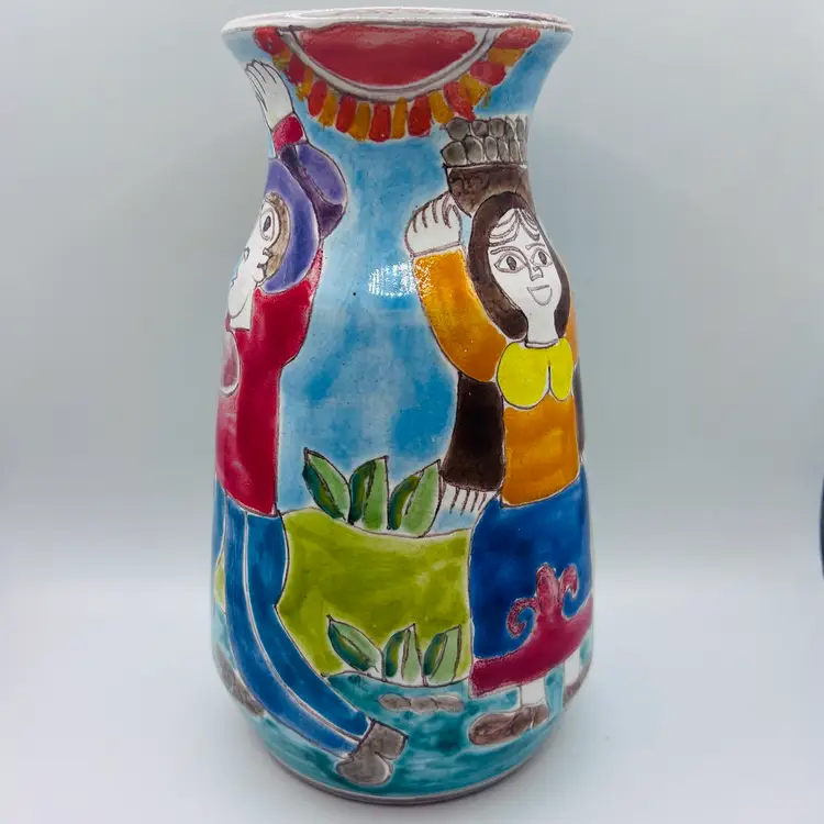 Vintage De Simone Italian Pottery Man And Woman Vase 7.25”