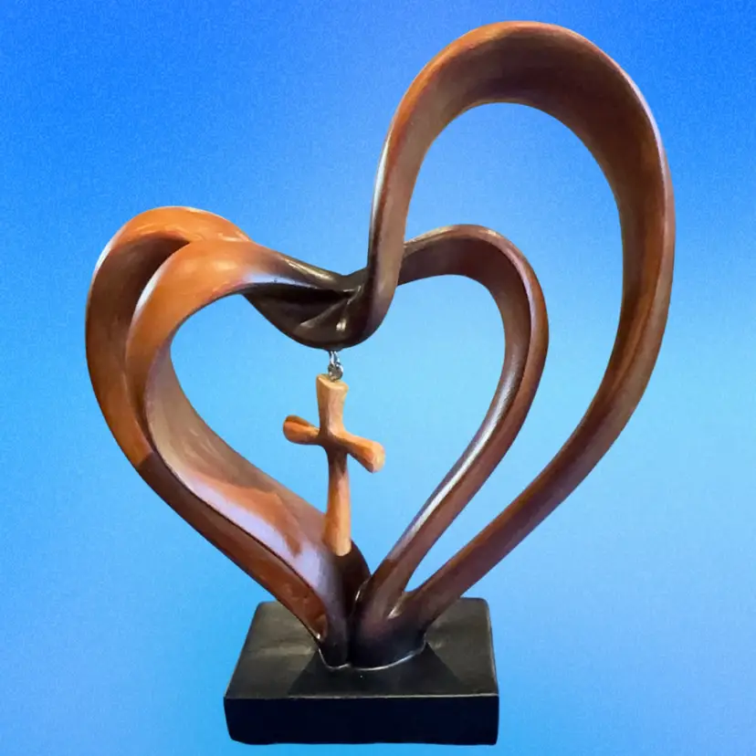 Entwined Hearts Cross Sculpture Resin Love & Faith
