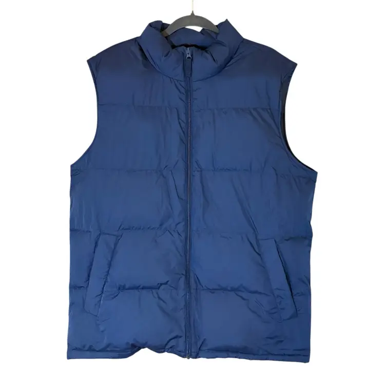 Lands End Feather Down Puffer Vest Quilted Coat Insulated Men L/T Blue Gorpcore