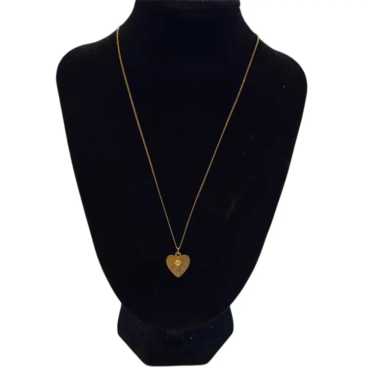 Vintage 14k Solid Yellow Gold Genuine Pearl Heart 15” Necklace, 1.3g Tested