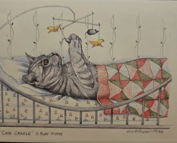 Signed Sue Rupp 1995 "Cats Cradle" Framed Art Print 54/950