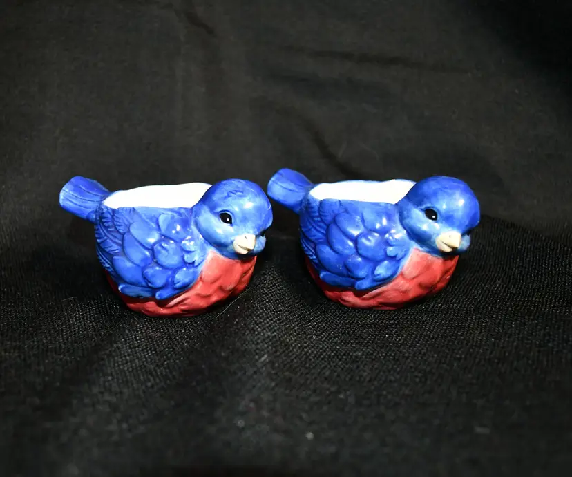 Vintage Dept 56 / Department 56 Pair Of Hand Painted Ceramic Bluebirds Candle / Tea Light Holders