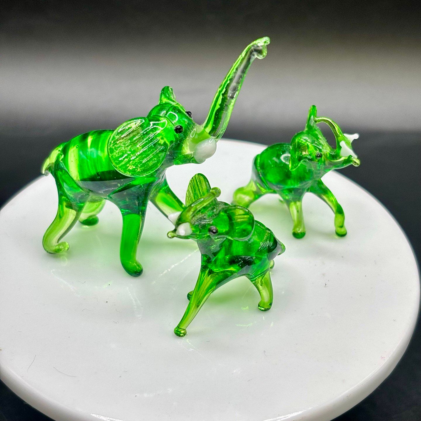 Niknax · Trio Of Mini Green Glass Elephants <2”