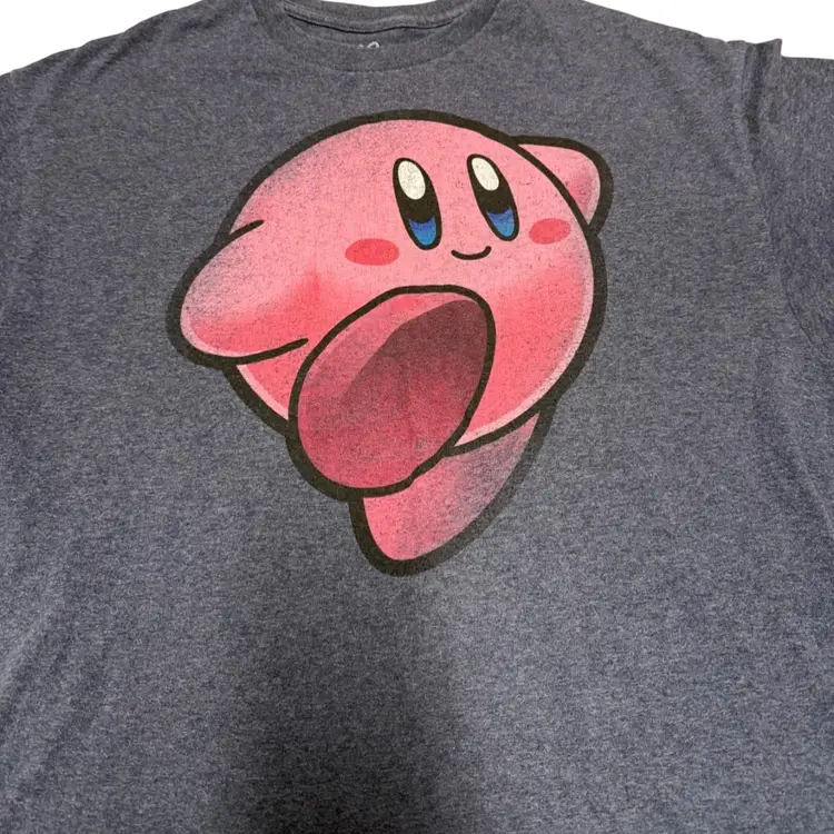 Nintendo Pink Jumping Kirby Graphic Print 2012 Men’s Gray T-Shirt - Large