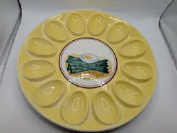 Italian Pottery Italy EGG PLATE Yellow ceramic Egg Asparagus