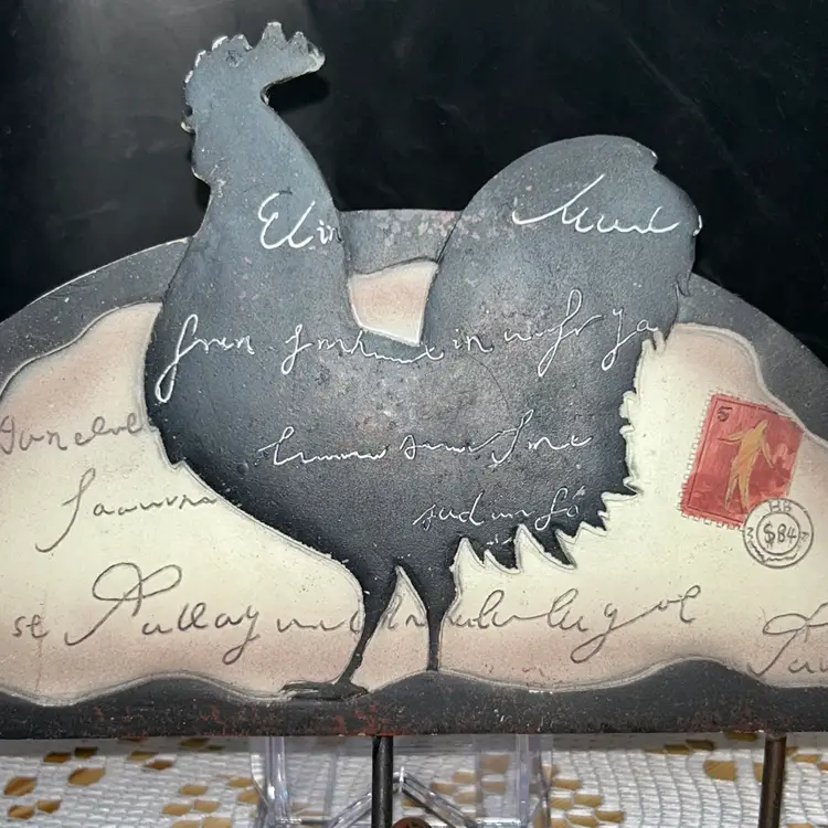 Rooster Silhouette With Cursive Writing And 3 Hooks