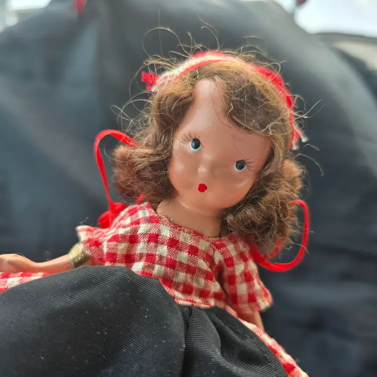 Vintage Nancy Ann Storybook Doll Bisque Checkered Gingham Dress