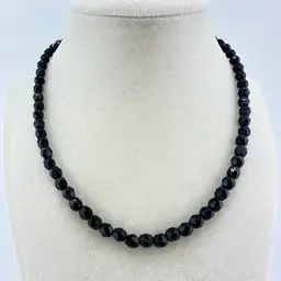 Vintage Faceted Black Glass Beaded Victorian Style Elegant 16” Necklace