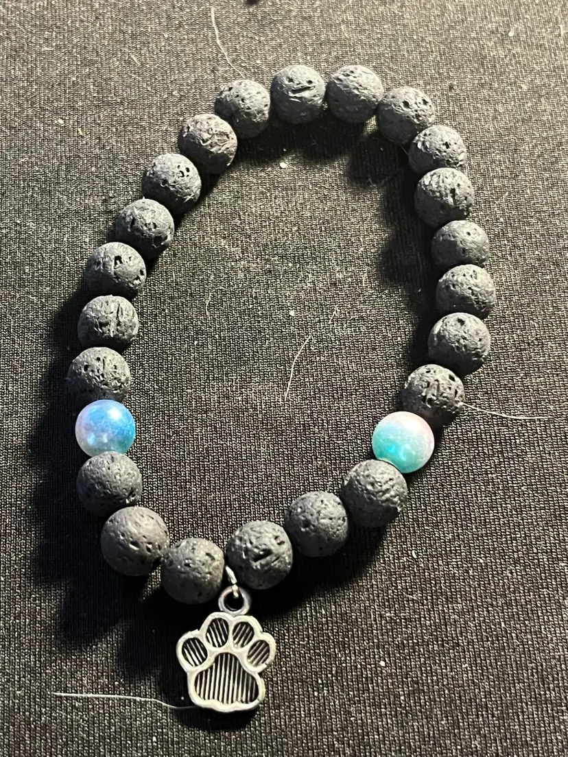 Lava Bead Paw Print Stretchy Bracelet