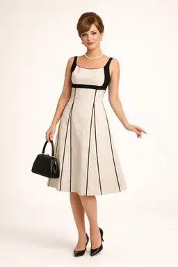 Vintage 90s Yves Cossette Depeche Linen Blend Dress Black White Sleeveless Sz 4