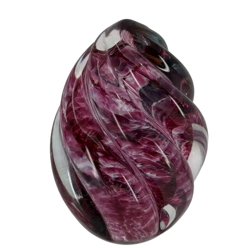 Vtg Art Glass Egg Paperweight Twisted Flame Plum/Purple Swirl Clear Design
3” x 2”