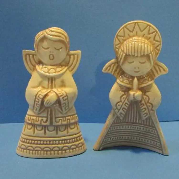 set of 2 vintage decorative ceramic angels Christmas decor singing praying figures