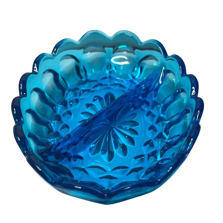 Vintage Anchor Hocking Fairfield Laser Blue Divided Relish Dish