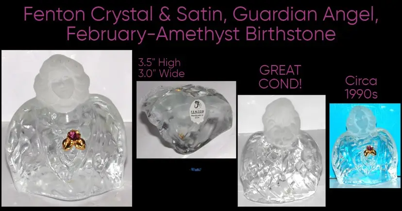 Vintage Fenton Crystal Satin February Angel Paperweight/Figurine