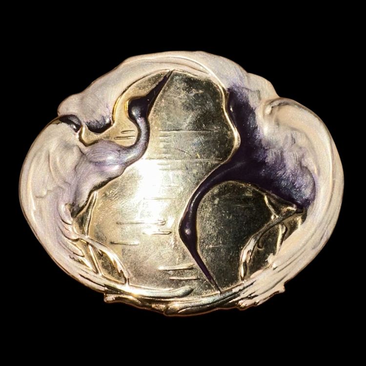VTG Charmant Belts Belt Buckle Gold Tone and Lavender Enamel Cranes