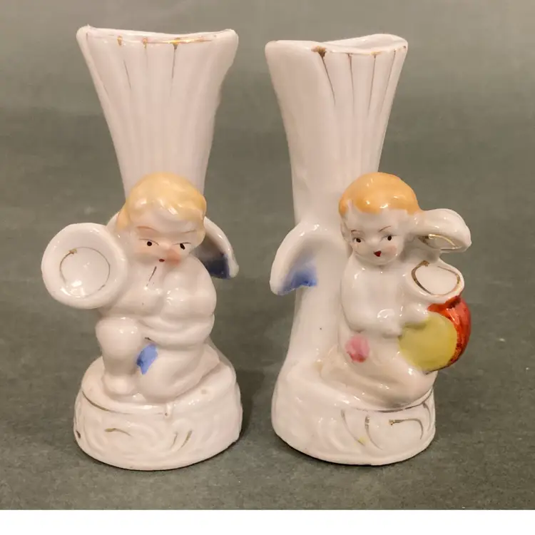 Pair of Angel Bud Vases Made In Japan 