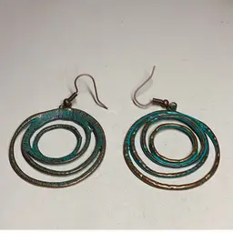 Brass & Turquoise Ring Earrings Pierced