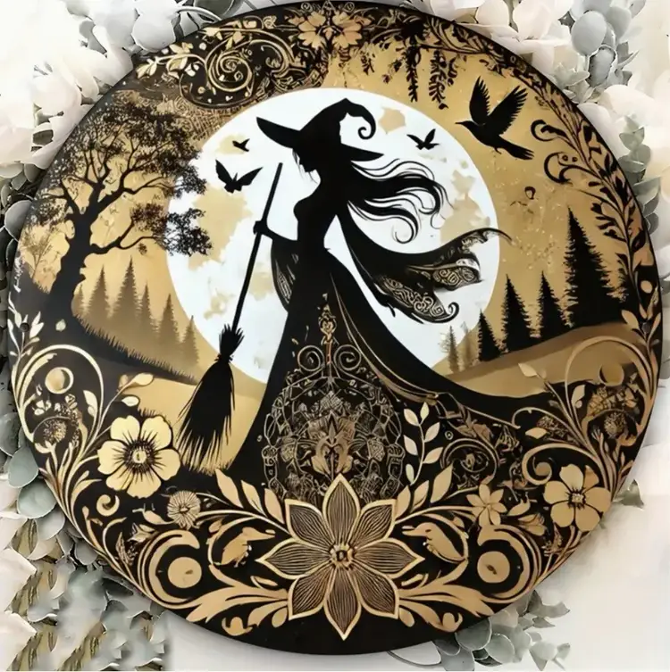 Gothic Witch Wall Art Vintage Inspired 2D Flat Metal Wall Art New Halloween