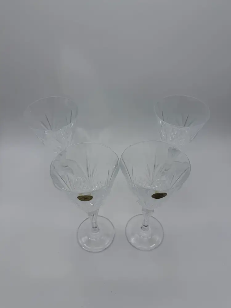 Vtg. Salzburg Cristal de Flandre Clear Stem Genuine Crystal Wine Water Glasses
