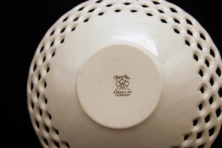 Porcelain Trinket Dish Blue Forget-Me-Not Flower Bouquet Reticulated Edge Detail Reutter Germany