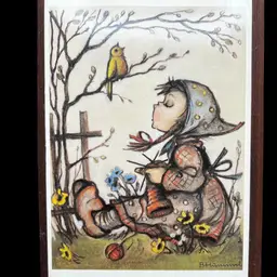 #332A Vintage Original Hummel Print ‘Signs Of Spring’ By Artist Berta Hummel, also known as Sister Maria Innocentia Hummel. 
Print is Mounted On A Wooden Wall Plaque 1981 Ars Sacra/Ars Edition