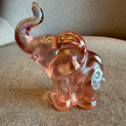Fenton Pink Peach Iridescent Elephant Paperweight
