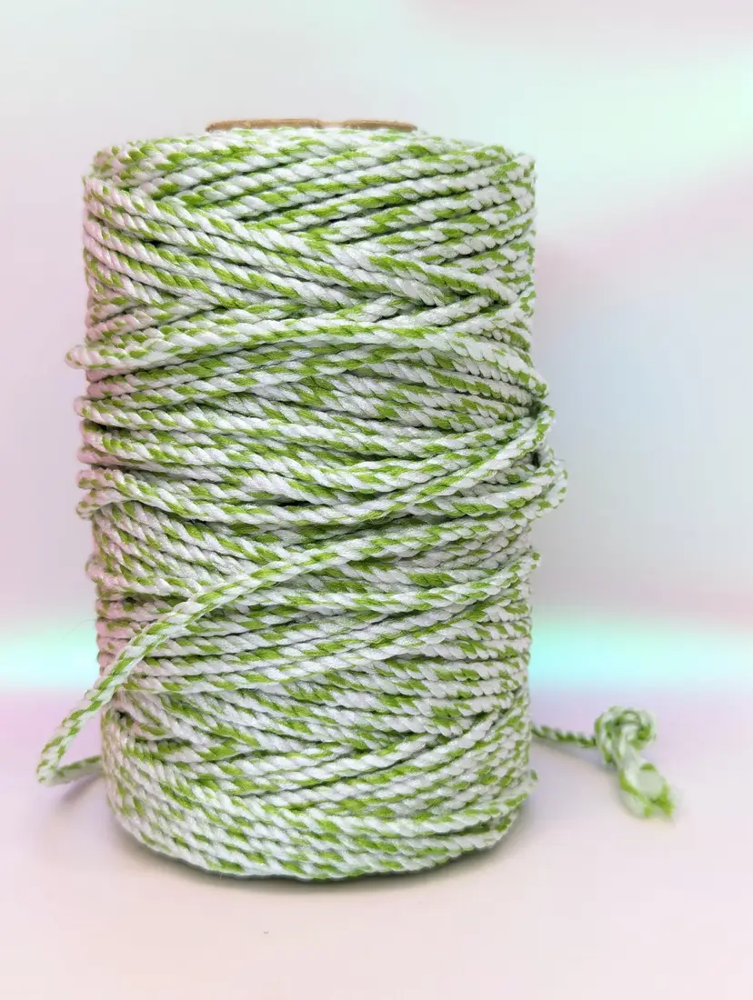 Vintage Macrame Cord Poly white Green spool Craft Diy Mint color Yarn Large Roll