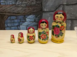 Nesting Dolls Russian Matryoshka Vintage Hand Painted 5 Piece Set 7.25“ Family Sarafan Dress Figurine mother Gift Folk Art  lacquered Wood